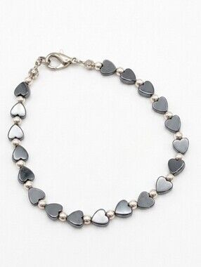 Silver Hematite Heart Bead Bracelet
